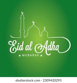 Eid al Adha Mubarak 2023, Islamic Greeting with English Typography. Eid ul-Adha 2023 Religious holiday. Creative idea and Concept Design.