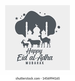 Eid Al Adha mubarak with animal, Mosque. Feast of the Sacrifice. The holiday occurs after the culmination of the annual Hajj 