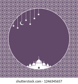 Eid Al Adha Mubarak. Arabic round and vintage style. Islamic design framed by golden patterns. Mosque  decoration  element. Background with Text input area in a center. Vector illustration.