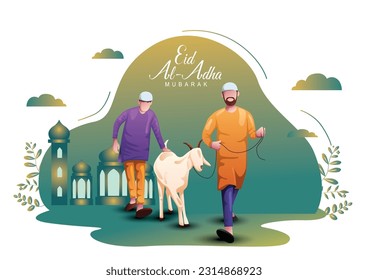 eid al adha mubarak Arabic man with goat. abstract vector illustration design