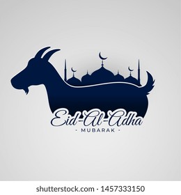 Eid al adha mubarak background with goat and mosque
