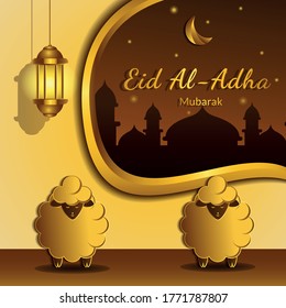 Eid Al Adha Mubarak Background, Eid Al Adha Flyer Design. Islamic Concept For Happy Edi Al Adha