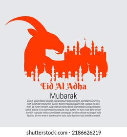 eid al adha mubarak fondo con imagen de cabra y texto árabe