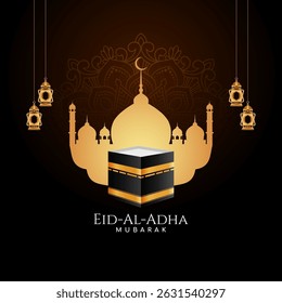Eid al adha mubarak background design with mosque vector