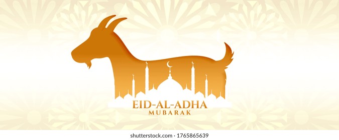 eid al adha mubarak bakrid festival with goat and mosque