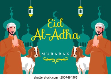 eid al adha mubarak banner with goat
