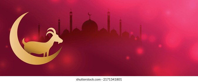 eid al adha mubarak banner with glowish bokeh style and text space 