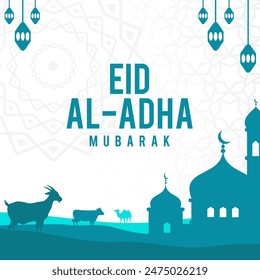 Eid Al Adha Mubarak Banner flat Illustration Design Celebration template flayer