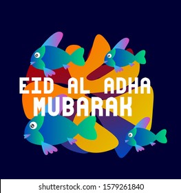 eid al adha mubarak, beautiful greeting card background or template banner with colorful ocean theme. design vector illustration