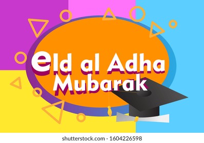 eid al adha mubarak, beautiful greeting card background or template banner with education theme. vector design illustration
