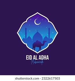 Eid al adha mubarak calligraphy with goat and moon