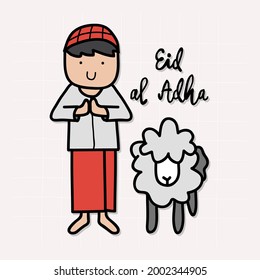 Eid al Adha Mubarak card. doodle vector illustration. For eid greetings.
