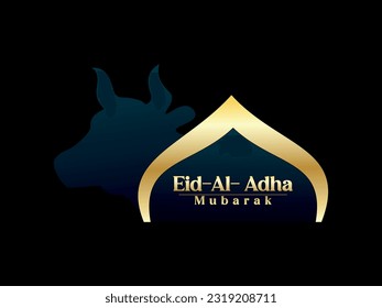 Eid al adha Mubarak card festival luxury vector illustration Ornamental Background design with moon, Ornaments, mosque, camel, cow, goat and sheep premium vector design
