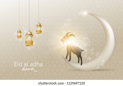 Eid Al Adha Mubarak the celebration of Muslim community festival background design with goat and moon.Vector Illustration