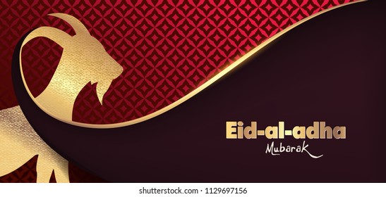 Eid Al Adha Mubarak the celebration of Muslim community festival background design with goat .Vector Illustration