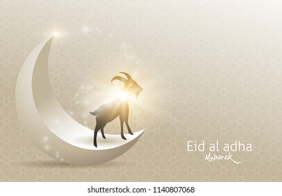 Eid Al Adha Mubarak the celebration of Muslim community festival background design with goat and moon.Vector Illustration