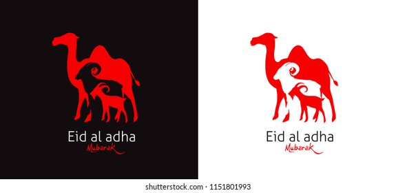 Eid Al Adha Mubarak the celebration of Muslim community festival background design with camel sheep and goat paper cut style.Glowing lights Vector Illustration