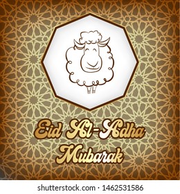 Eid Al Adha Mubarak celebration card with sheep in paper art orange background. Happy sacrifice feast concept. Use for banner, poster, flyer, brochure sale template.