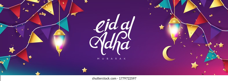 Eid Al Adha Mubarak the celebration of Muslim community festival calligraphy background design. 