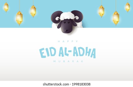 Eid Al Adha Mubarak The Celebration Of Muslim Community Festival Calligraphy With White Sheep