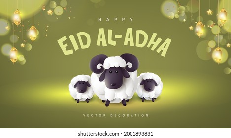 Eid Al Adha Mubarak the celebration of Muslim community festival banner with White sheep