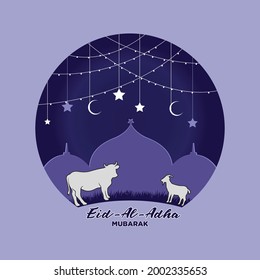 Eid Al Adha Mubarak the celebration of Muslim community festival background design with goat. Vector Illustration.