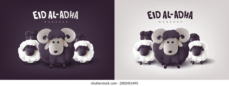 Eid Al Adha Mubarak the celebration of Muslim community festival banner with white and black sheep