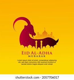 Eid Al Adha Mubarak the celebration of Muslim community festival background design with goat and mosque