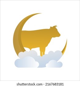Eid Al Adha Mubarak the celebration of Muslim community festival background design with sheep and star paper cut style.Vector Illustration