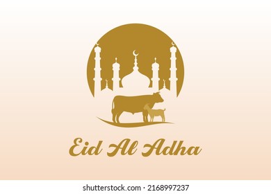 Eid Al Adha Mubarak the celebration of Moslem community festival background design with goat and mosque vector illustration