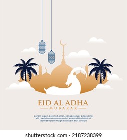 Eid Al Adha Mubarak the celebration of Muslim community festival background design with goat and mosque