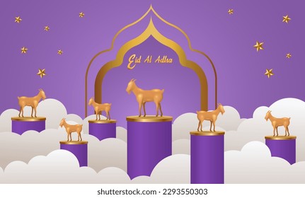 Eid Al Adha Mubarak the celebration of Muslim community festival background design.Vector Illustration. Purple background.	