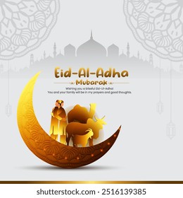 Eid Al Adha Mubarak colorful luxury Islamic background with Camel, Cow, and Goat, eid Mubarak social media post design