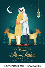 eid al adha mubarak. covid 19 corona virus concept. vector illustration design.