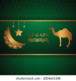 Eid Al Adha Mubarak With Cresent Moon, Stars, Camel, Eid Mubarak Greetings Social Media Post Design Template