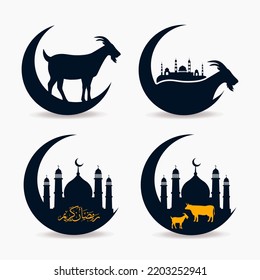 Eid al adha mubarak design logo. Islamic background with goat and Mosque