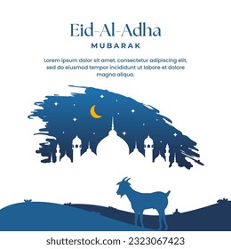 Eid Al adha Mubarak Design with goat and mosque concept background 
