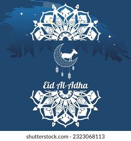 Eid Al adha Mubarak Design with moon and goat simple concept background 