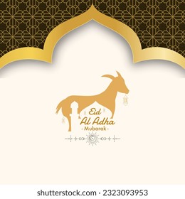 Eid Al adha Mubarak Design with mosque and goat flat concept background 