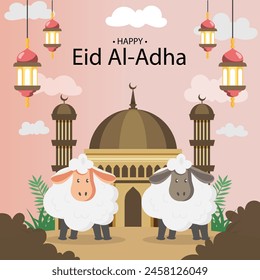 Eid al adha Mubarak Design Background. Vector Illustration for greeting card, poster and banner.