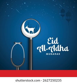 Eid al Adha Mubarak Médico enfermeiro médico hospital arte logotipo nome tipografia conceito criativo ideia design folheto mídia social post web banner saudação cartão Vetor ilustração