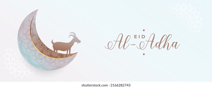 eid al adha mubarak festival banner with crescent moon and goat