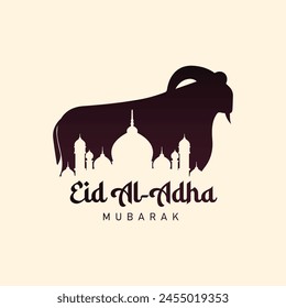 Eid al adha Mubarak festival clean background with goat and mosque illustration