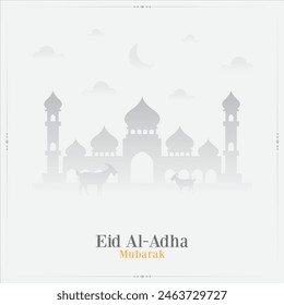 Eid Al Adha Mubarak Festival Template Design With Goat And Mosque