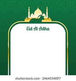 eid al adha mubarak frame with goat, and mosque vector illustration for banner