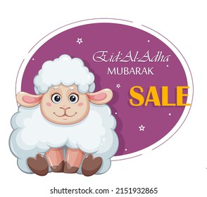 Eid al Adha Mubarak. Un carnero gracioso, utilizable para la venta, compras, banner. Festividad musulmana tradicional