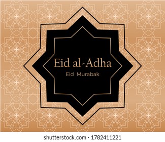 Eid Al Adha Mubarak gold greeting card vector design - islamic beautiful background with moon and golden text - Eid Al Adha, Eid Mubarak. Islamic illustration for muslim community festival celebration