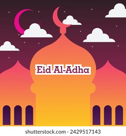 Eid Al Adha Mubarak gold greeting card vector design - islamic beautiful background with moon and golden text - Eid Al Adha, Eid Mubarak. Islamic illustration for muslim community festival celebration