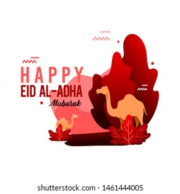 	
Eid Al Adha mubarak greeting card, camel design background. Handwritten greeting card. Vector illustration