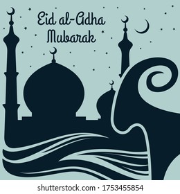 Eid Al Adha Mubarak greeting card. Muslim Festival of Sacrifice. Vector illustration. 